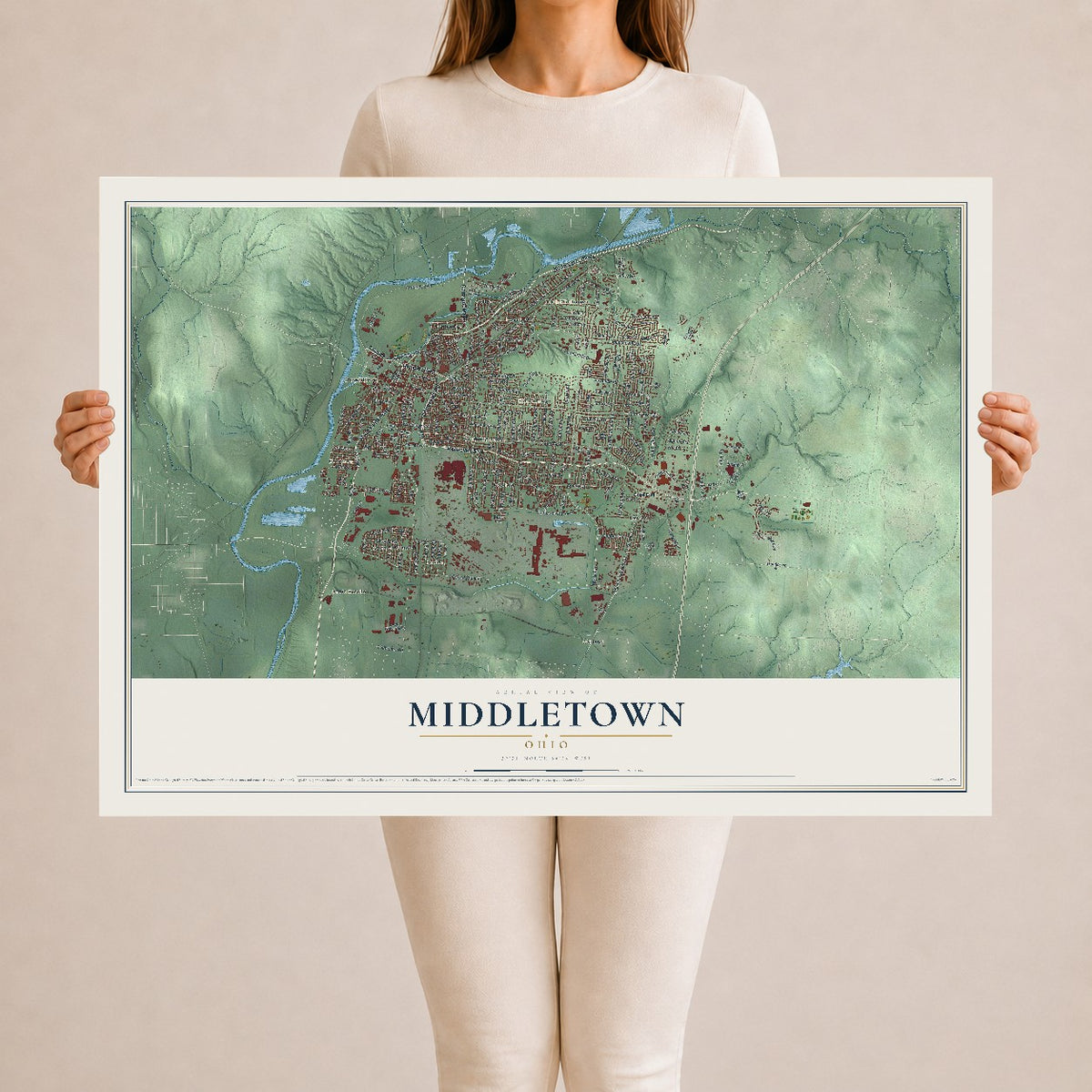 Map of Middletown, Ohio, 24 x 36 inch unframed archival matte print