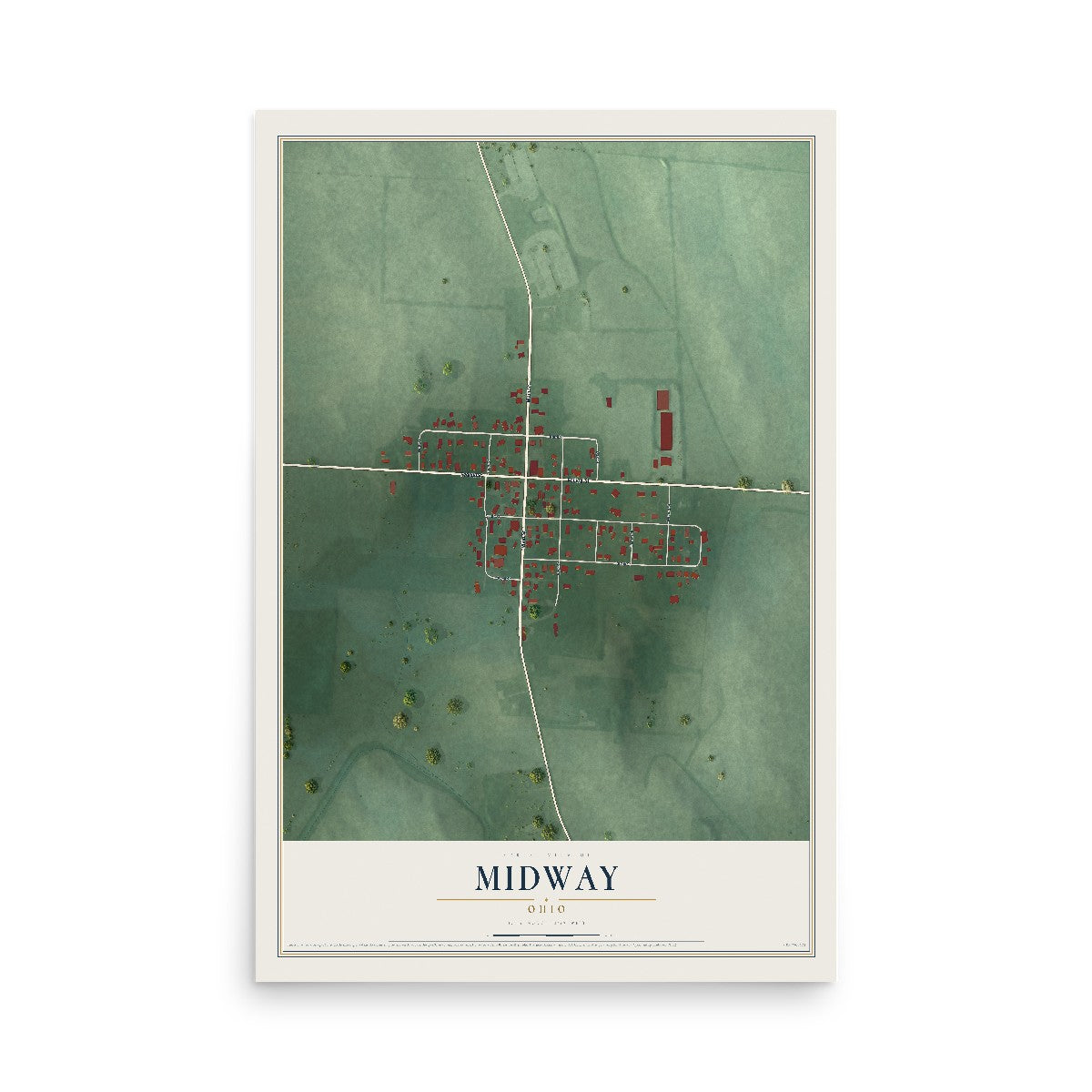 Map of Midway, Ohio, 12 x 18 inch unframed archival matte print