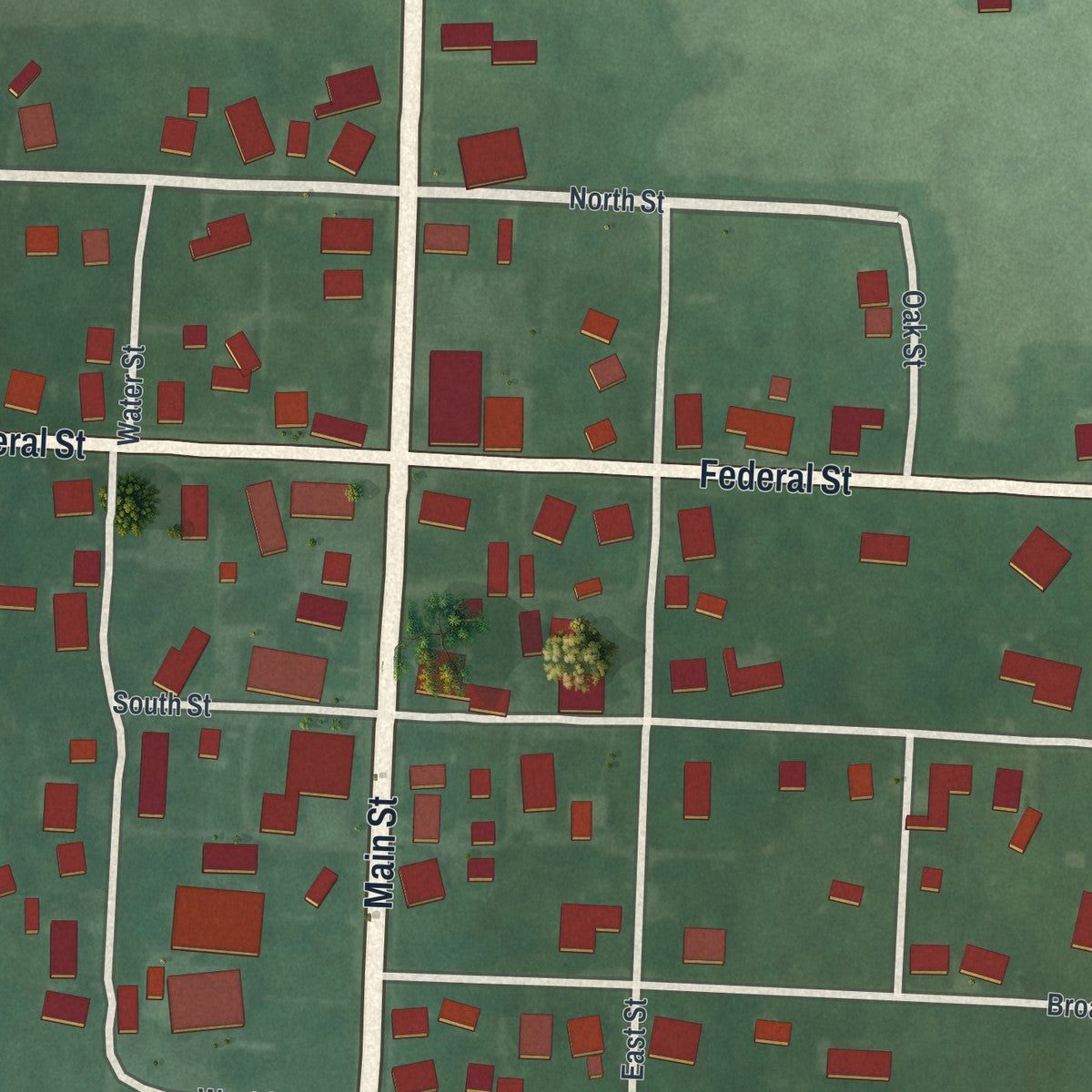 Close-up of the map of Midway, Ohio print showing street and building detail