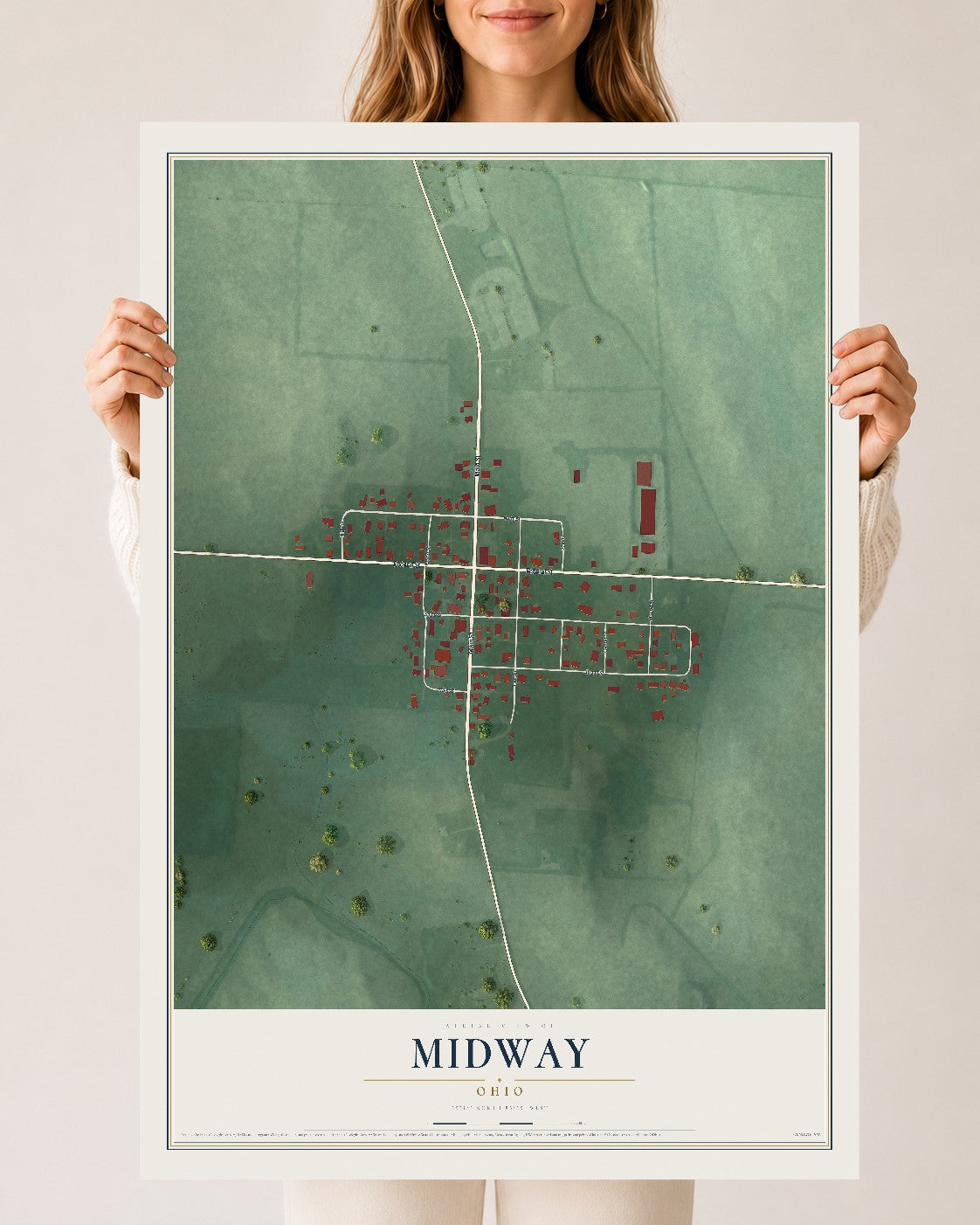 Map of Midway, Ohio, 24 x 36 inch unframed archival matte print
