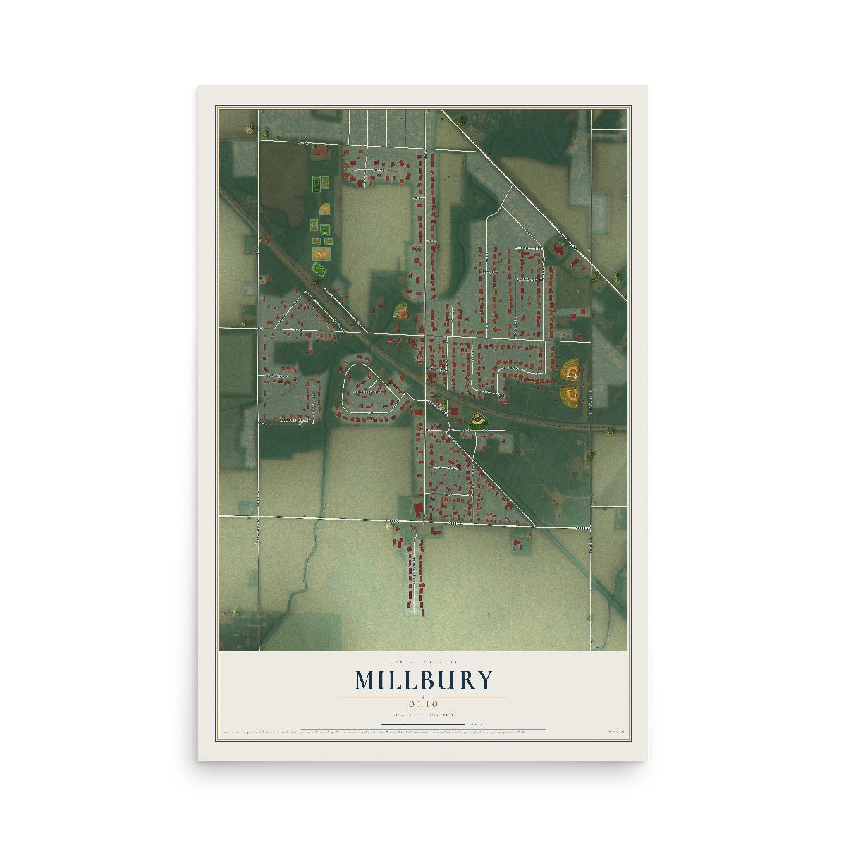 Map of Millbury, Ohio, 12 x 18 inch unframed archival matte print