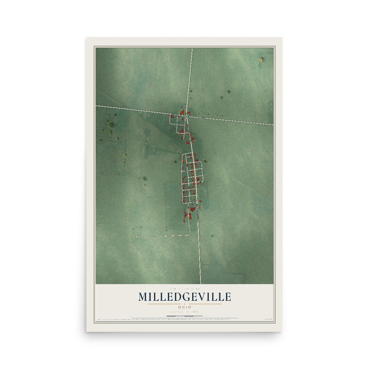 Map of Milledgeville, Ohio, 12 x 18 inch unframed archival matte print