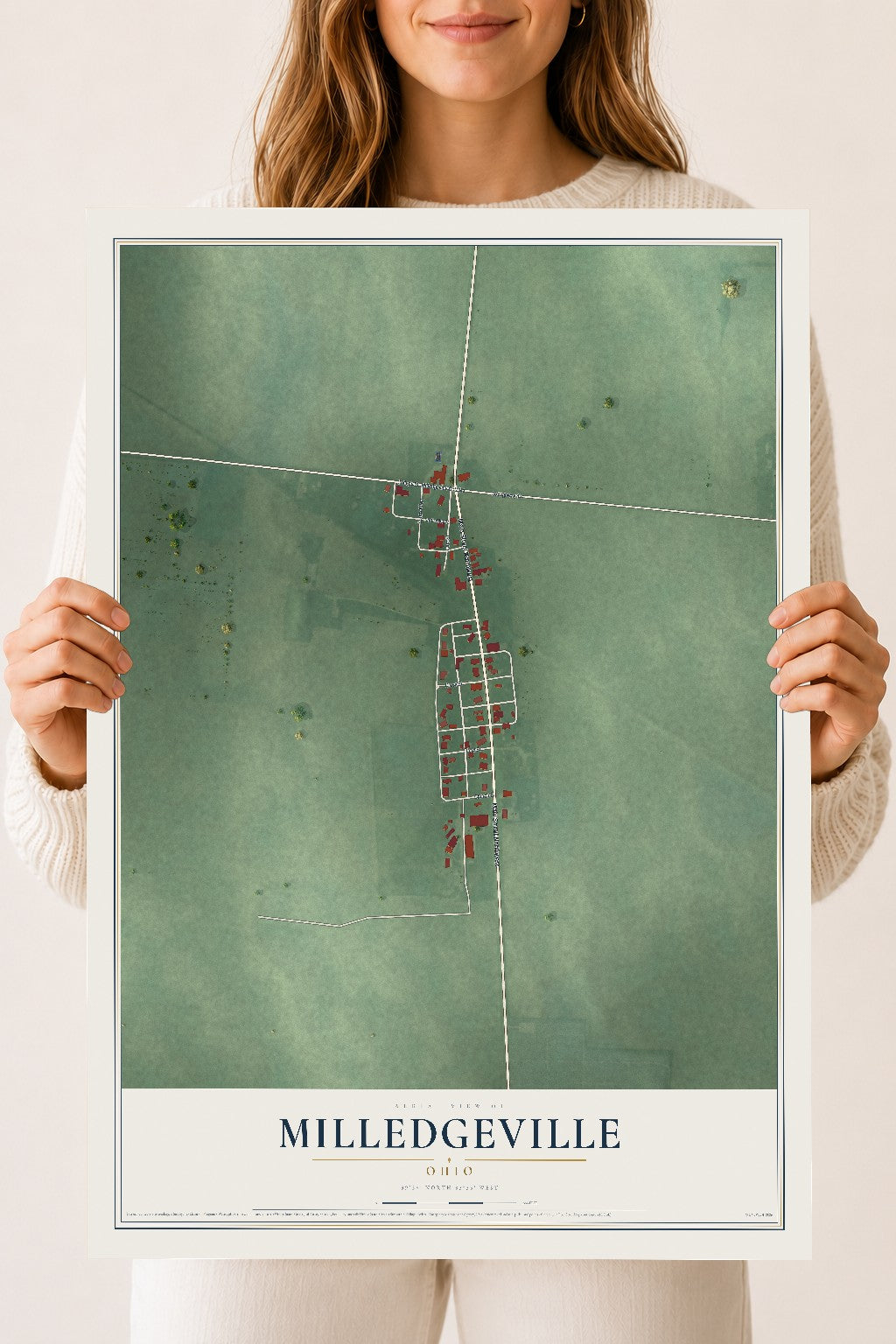 Map of Milledgeville, Ohio, 18 x 24 inch unframed archival matte print