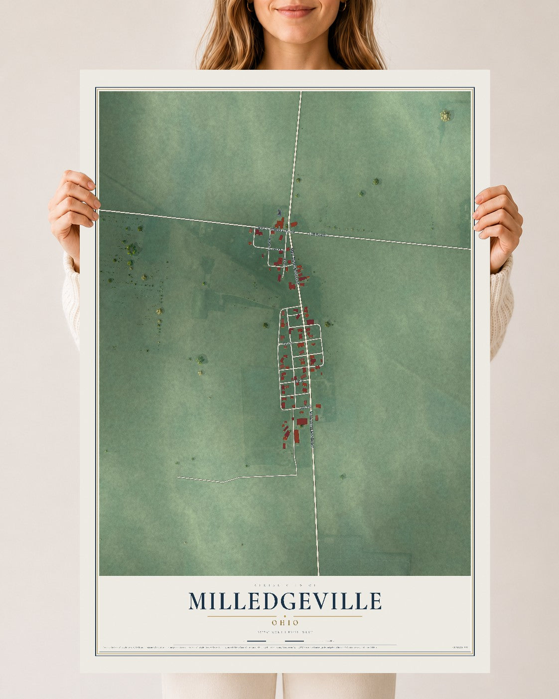 Map of Milledgeville, Ohio, 24 x 36 inch unframed archival matte print