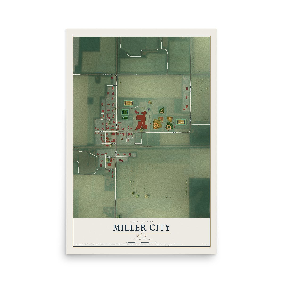 Map of Miller City, Ohio, 12 x 18 inch unframed archival matte print