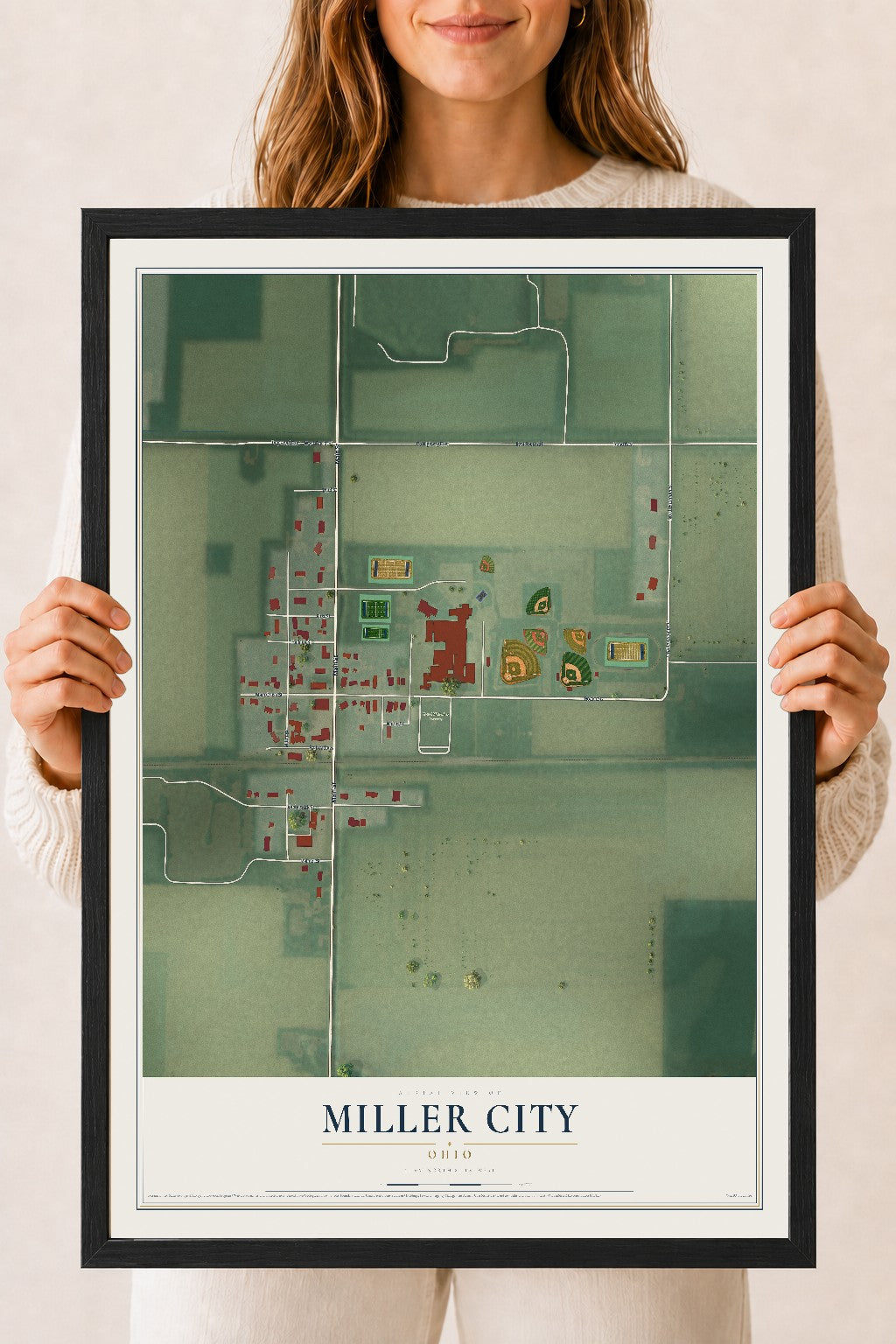 Map of Miller City, Ohio, 18 x 24 inch print in a black wood frame