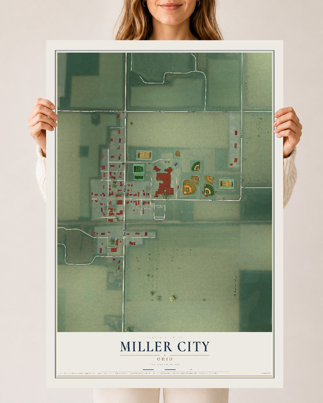 Map of Miller City, Ohio, 24 x 36 inch unframed archival matte print