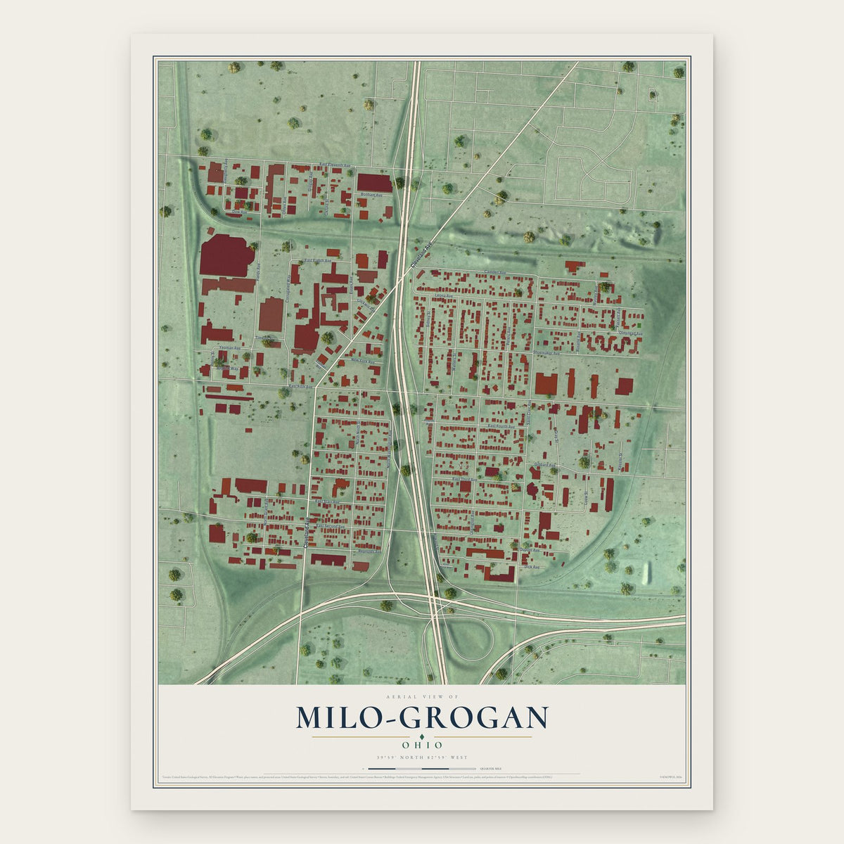 Milo-Grogan, Ohio map print, the full design