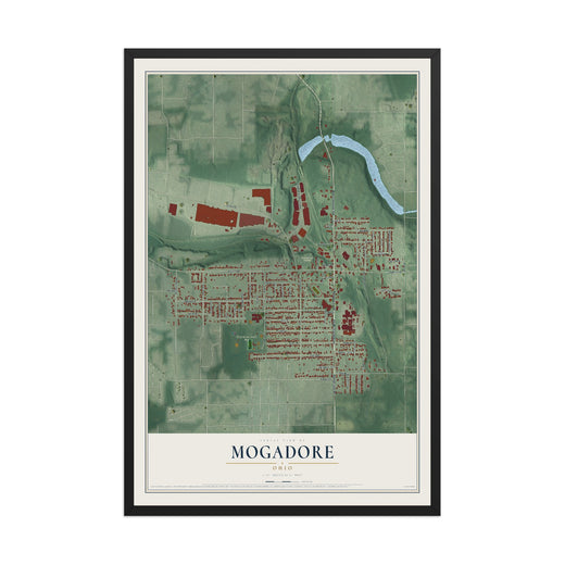 Map of Mogadore, Ohio, 12 x 18 inch print in a black wood frame