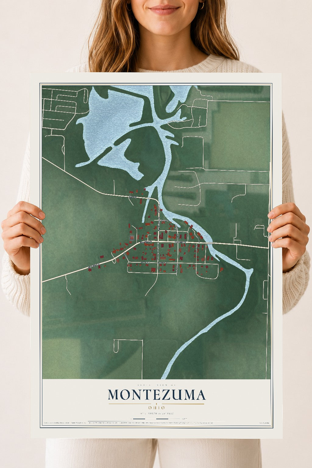 Map of Montezuma, Ohio, 18 x 24 inch unframed archival matte print