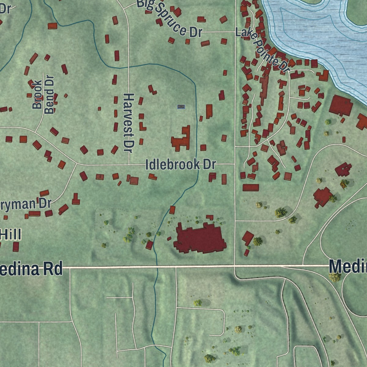 Second close-up of the map of Montrose-Ghent, Ohio print showing more streets and buildings