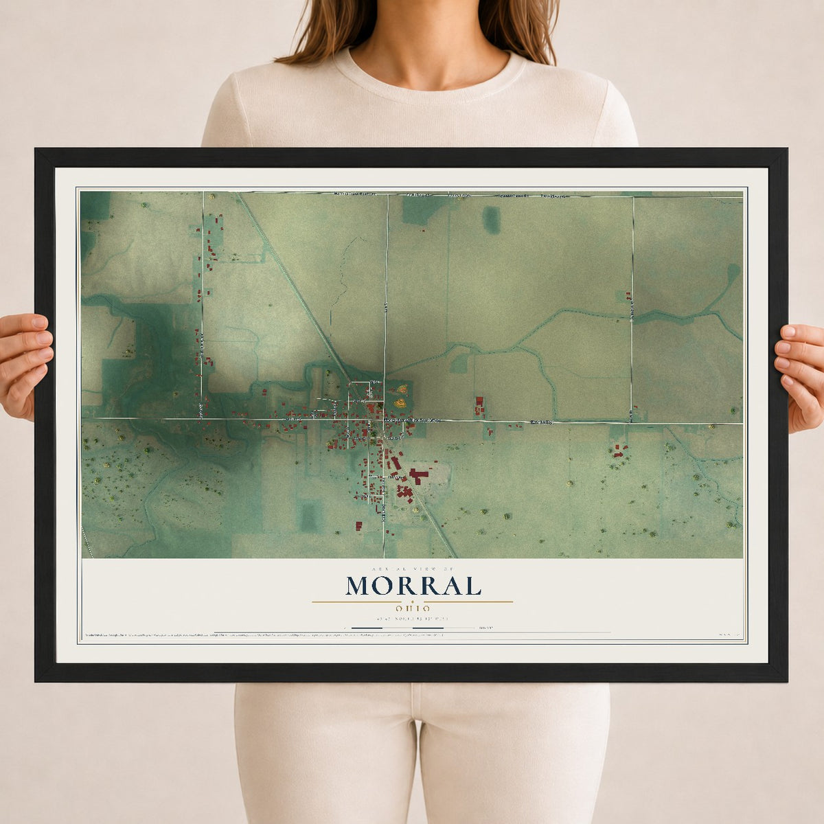 Map of Morral, Ohio, 18 x 24 inch print in a black wood frame