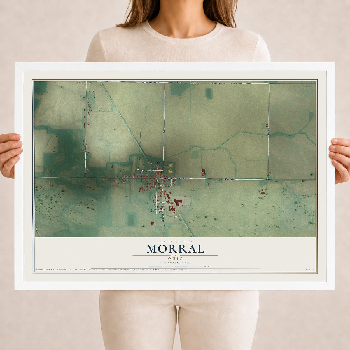 Map of Morral, Ohio, 18 x 24 inch print in a white wood frame