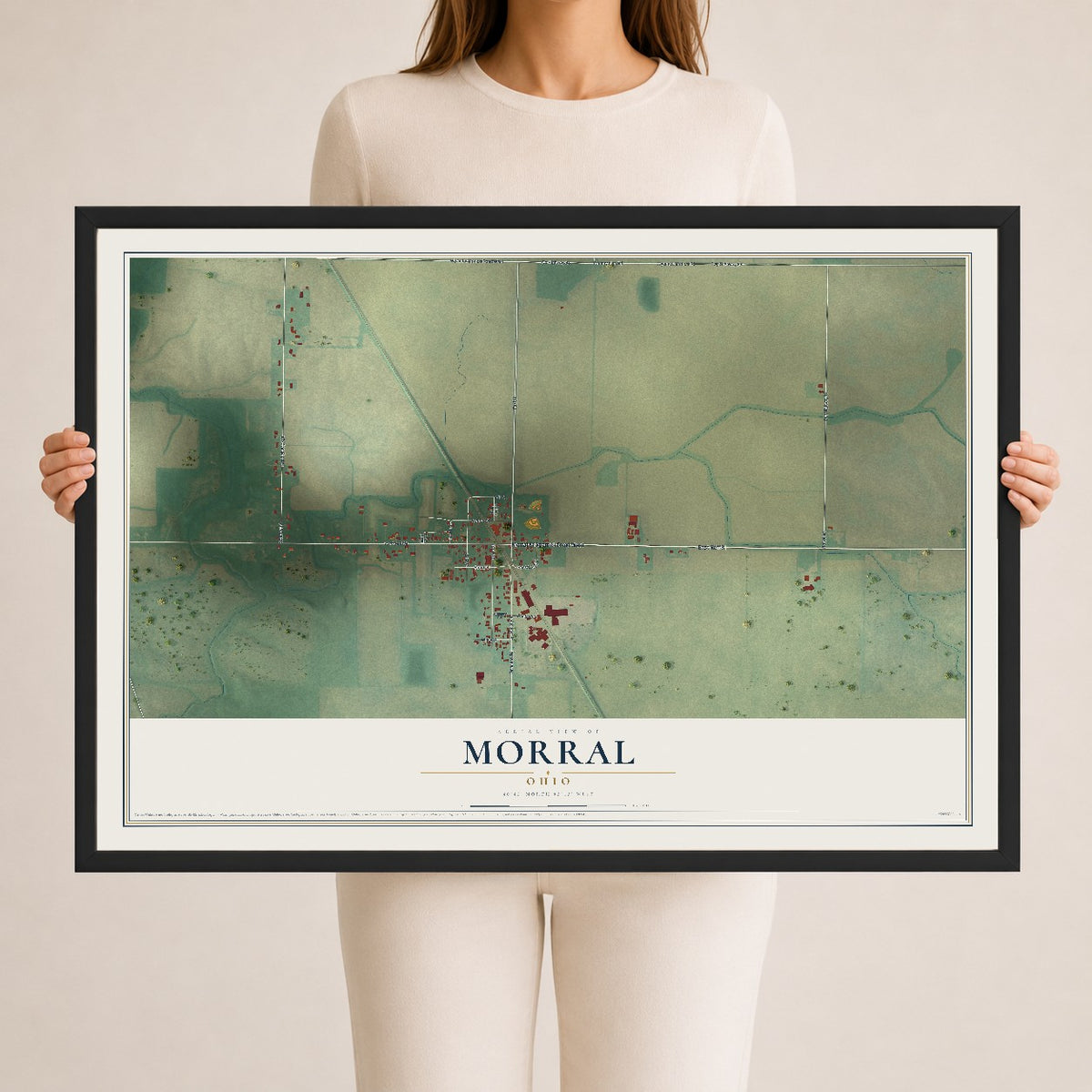 Map of Morral, Ohio, 24 x 36 inch print in a black wood frame