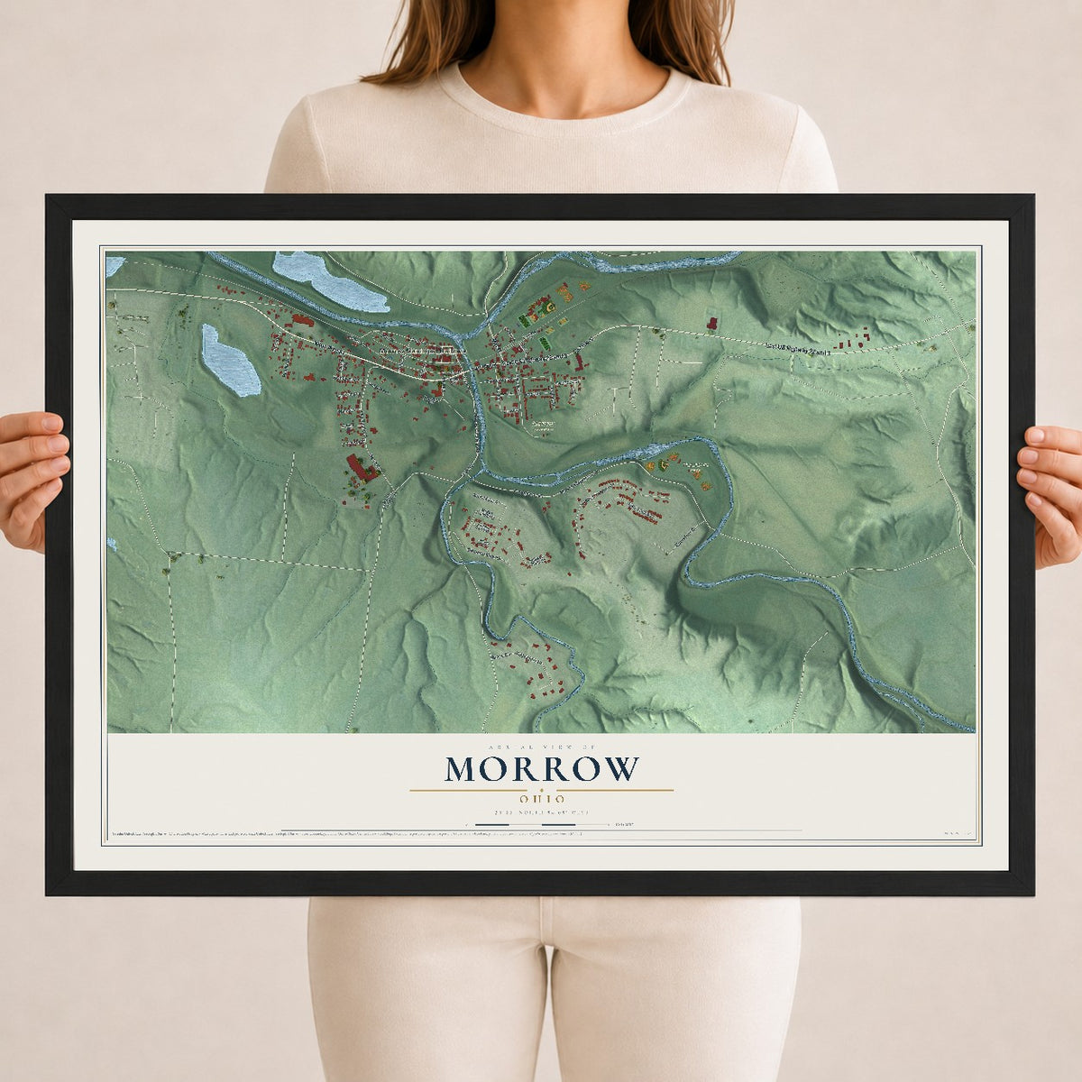 Map of Morrow, Ohio, 18 x 24 inch print in a black wood frame