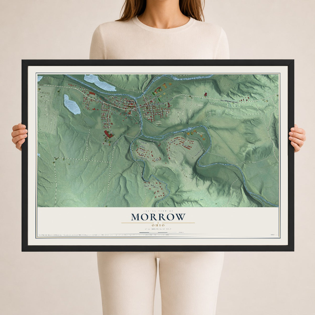 Map of Morrow, Ohio, 24 x 36 inch print in a black wood frame