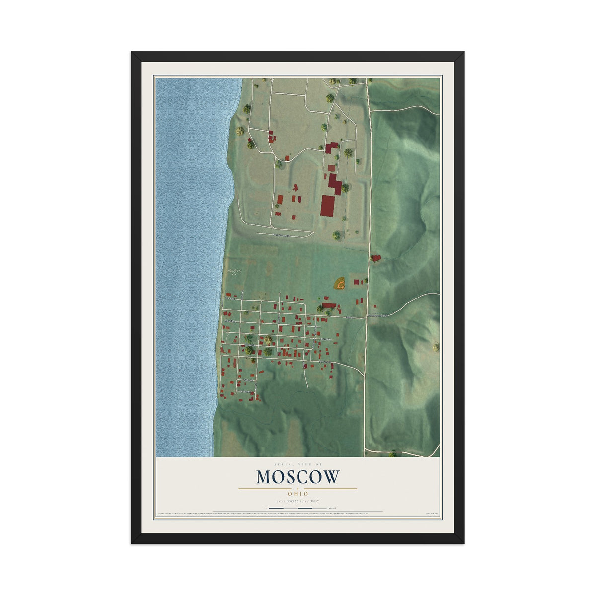 Map of Moscow, Ohio, 12 x 18 inch print in a black wood frame