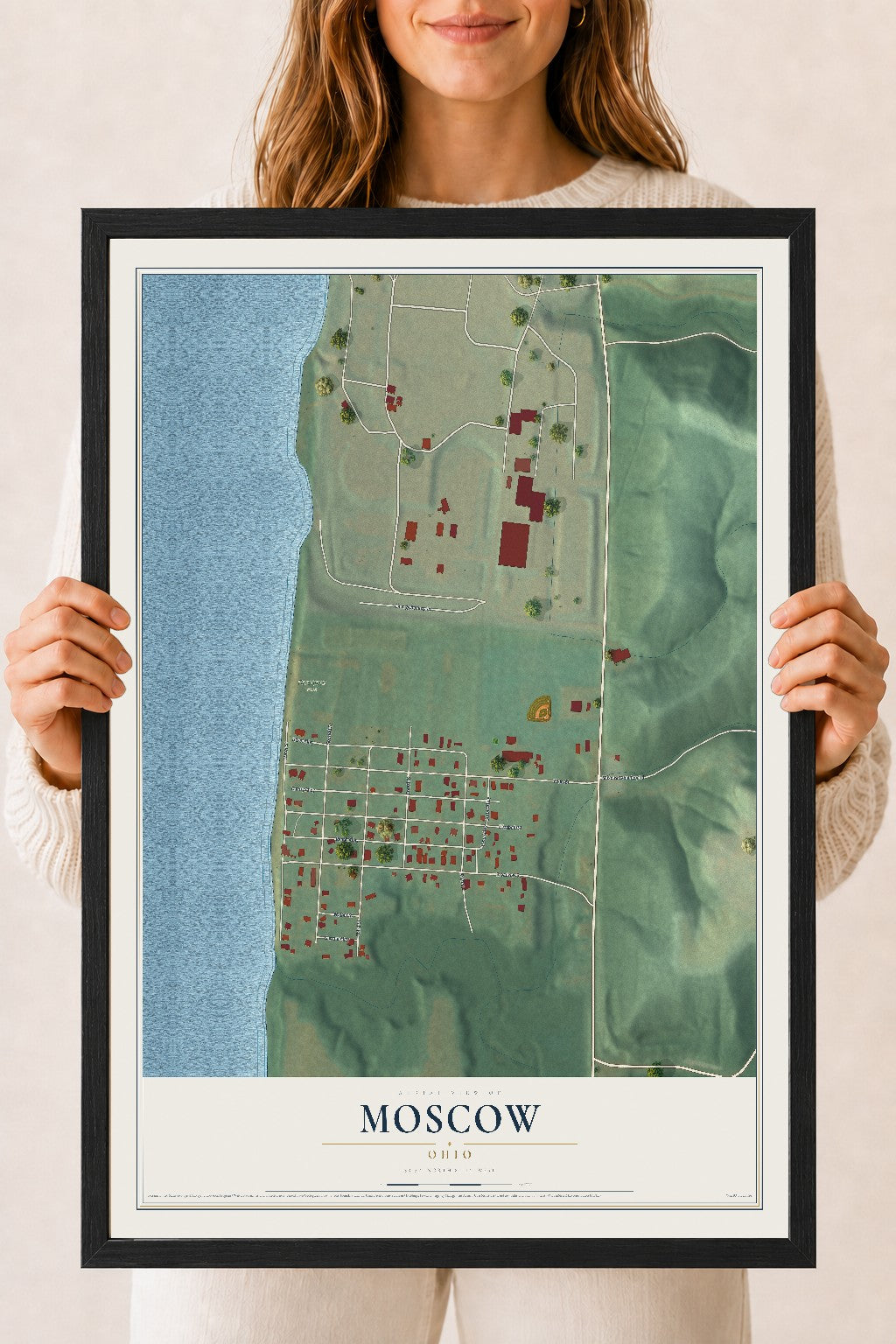 Map of Moscow, Ohio, 18 x 24 inch print in a black wood frame