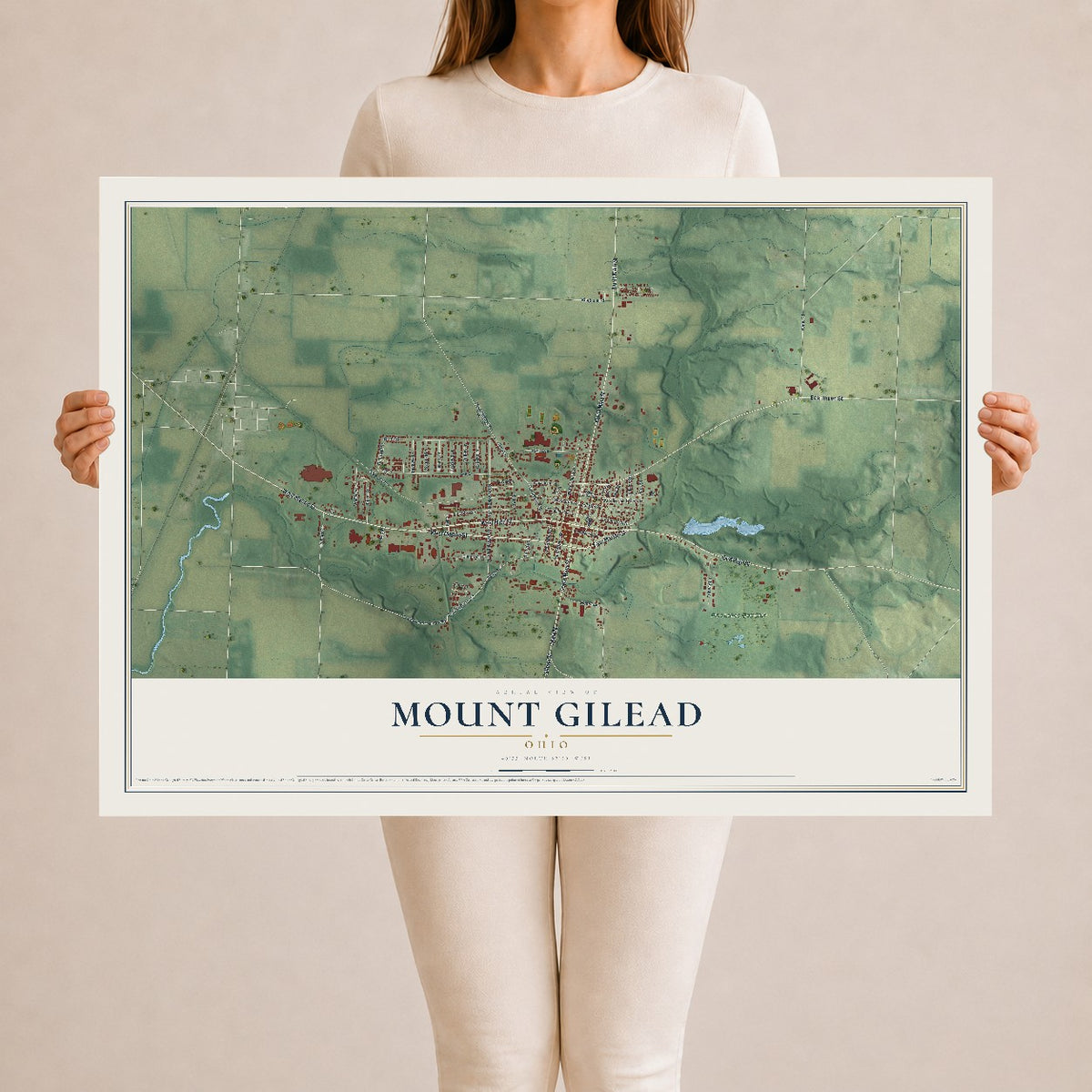 Map of Mount Gilead, Ohio, 24 x 36 inch unframed archival matte print