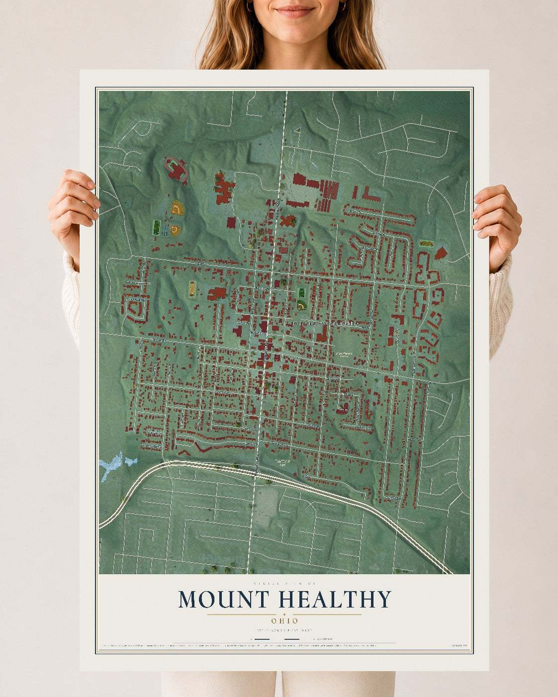 Map of Mount Healthy, Ohio, 24 x 36 inch unframed archival matte print