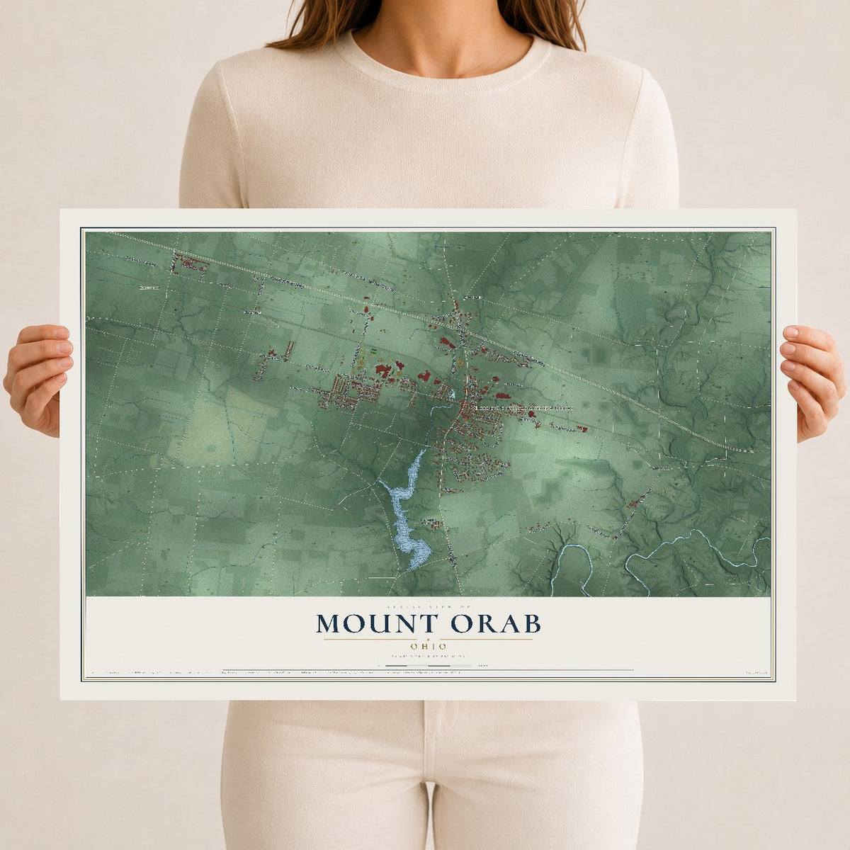 Map of Mount Orab, Ohio, 12 x 18 inch unframed archival matte print