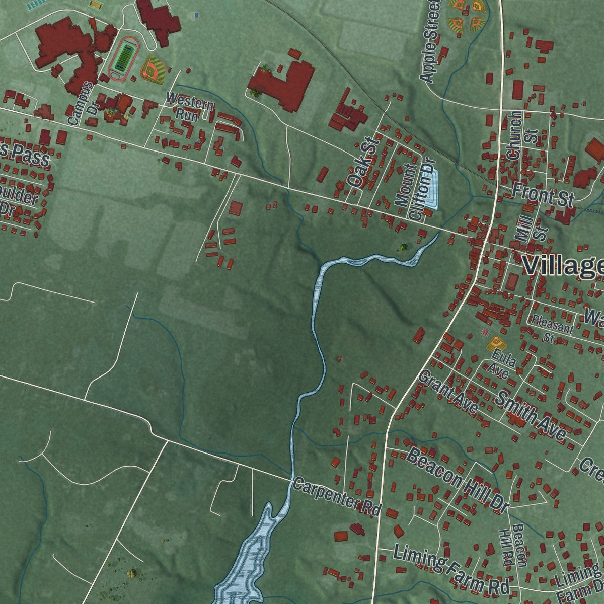 Close-up of the map of Mount Orab, Ohio print showing street and building detail