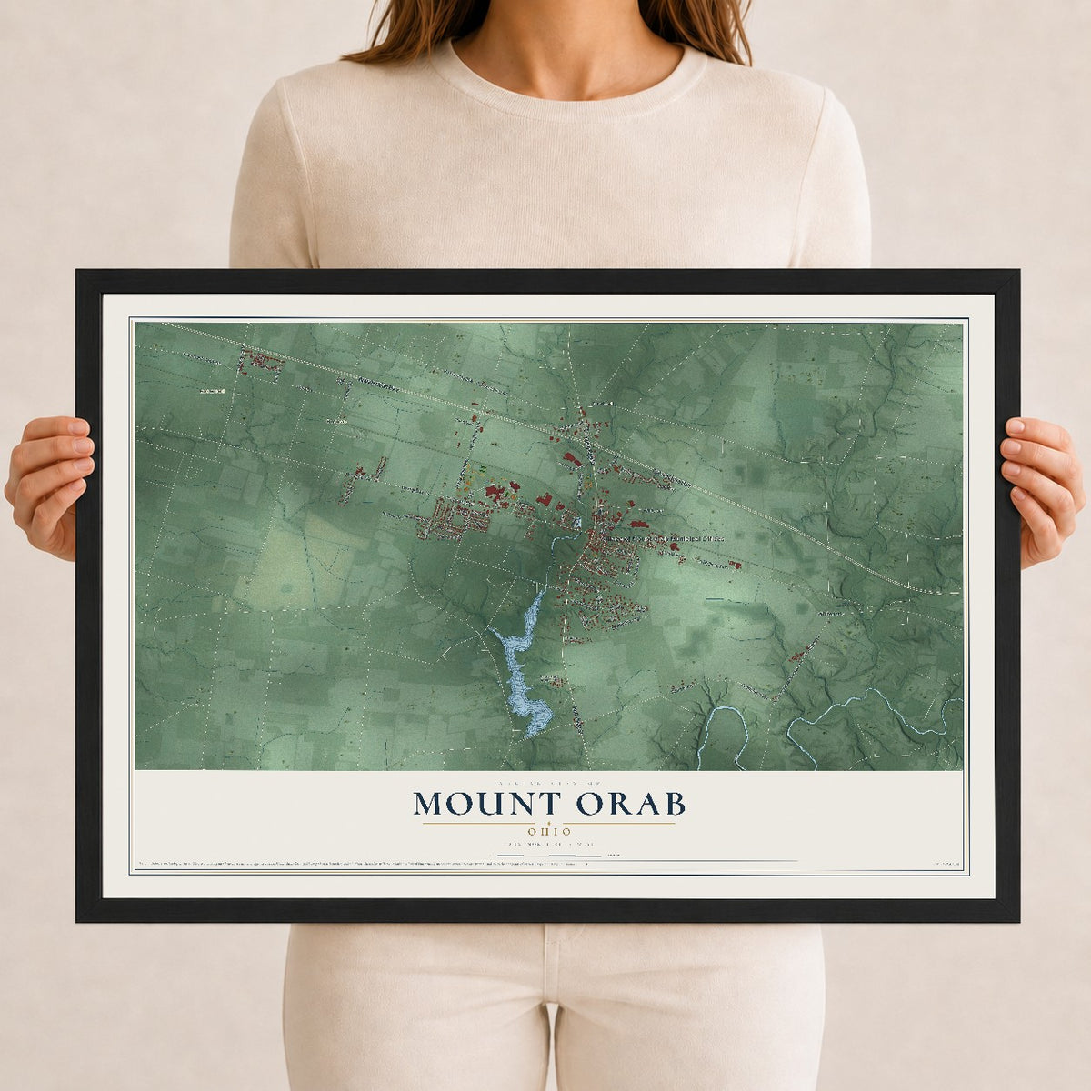 Map of Mount Orab, Ohio, 12 x 18 inch print in a black wood frame