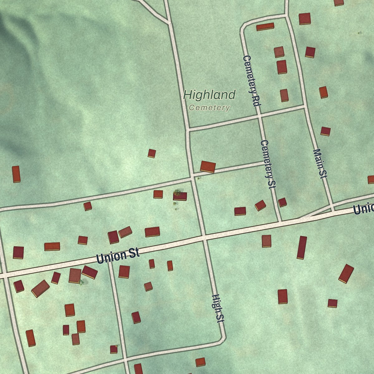 Second close-up of the map of Mount Pleasant, Ohio print showing more streets and buildings