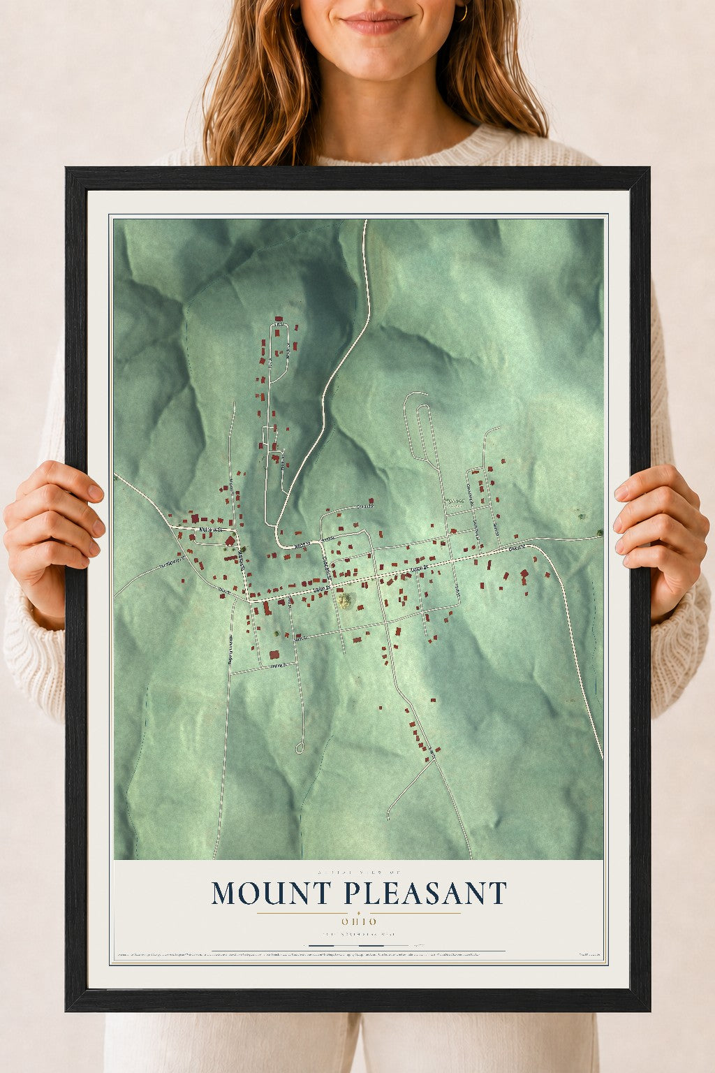Map of Mount Pleasant, Ohio, 18 x 24 inch print in a black wood frame