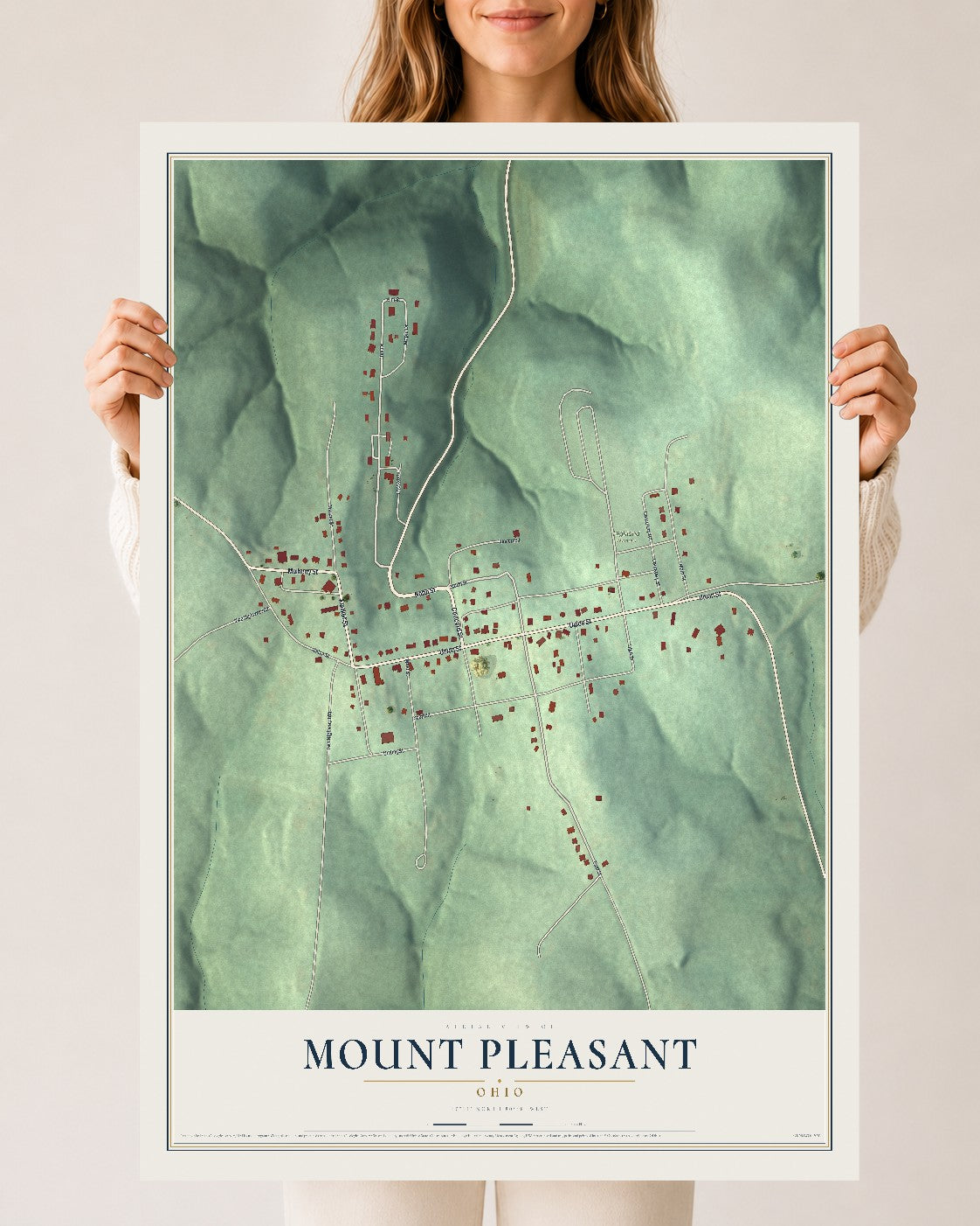 Map of Mount Pleasant, Ohio, 24 x 36 inch unframed archival matte print
