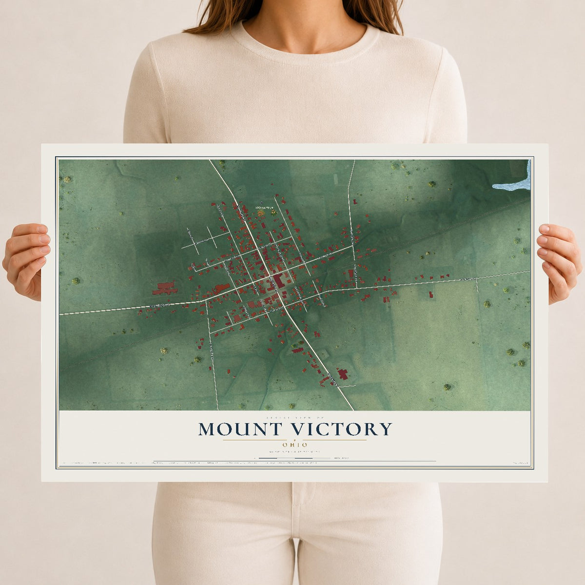 Map of Mount Victory, Ohio, 12 x 18 inch unframed archival matte print
