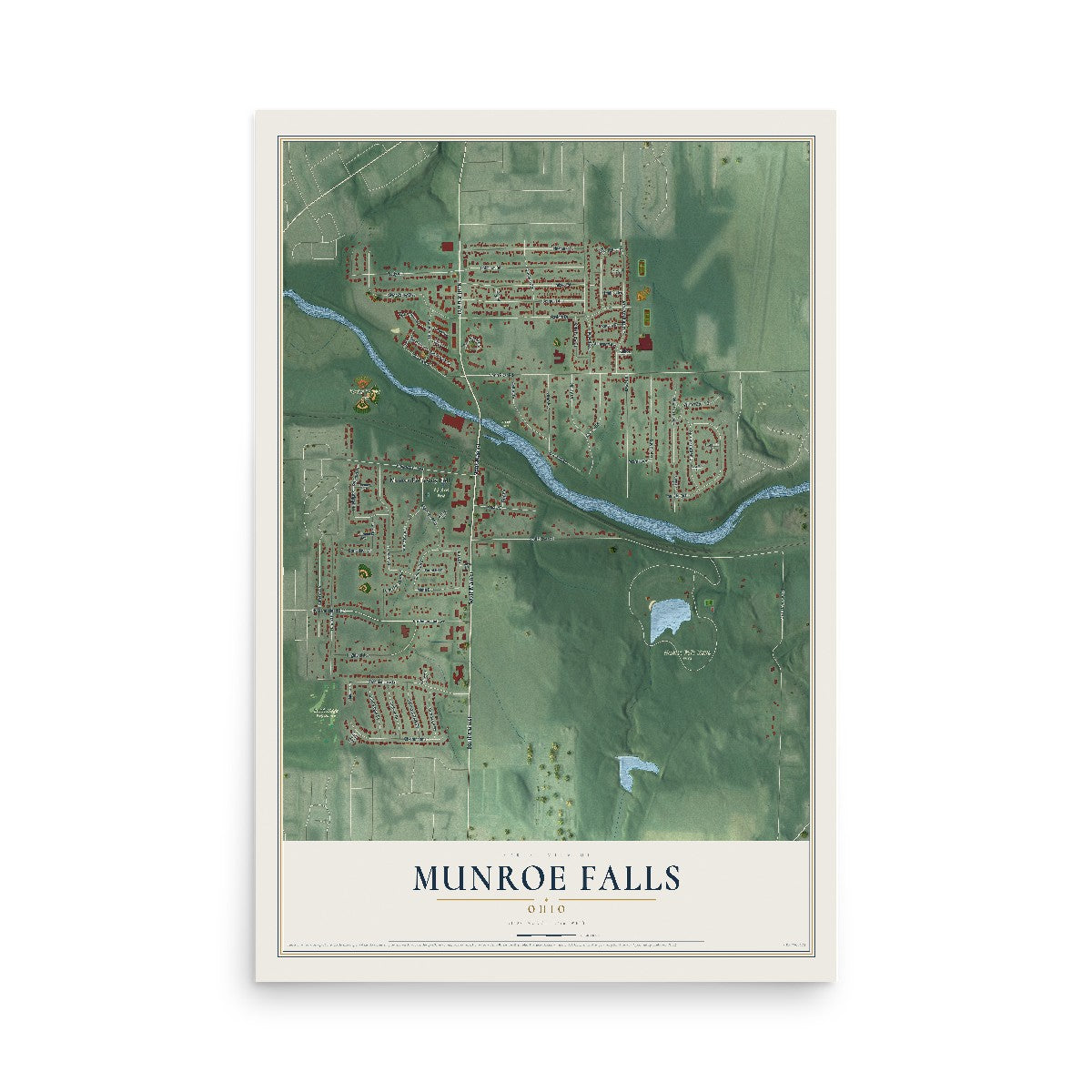 Map of Munroe Falls, Ohio, 12 x 18 inch unframed archival matte print