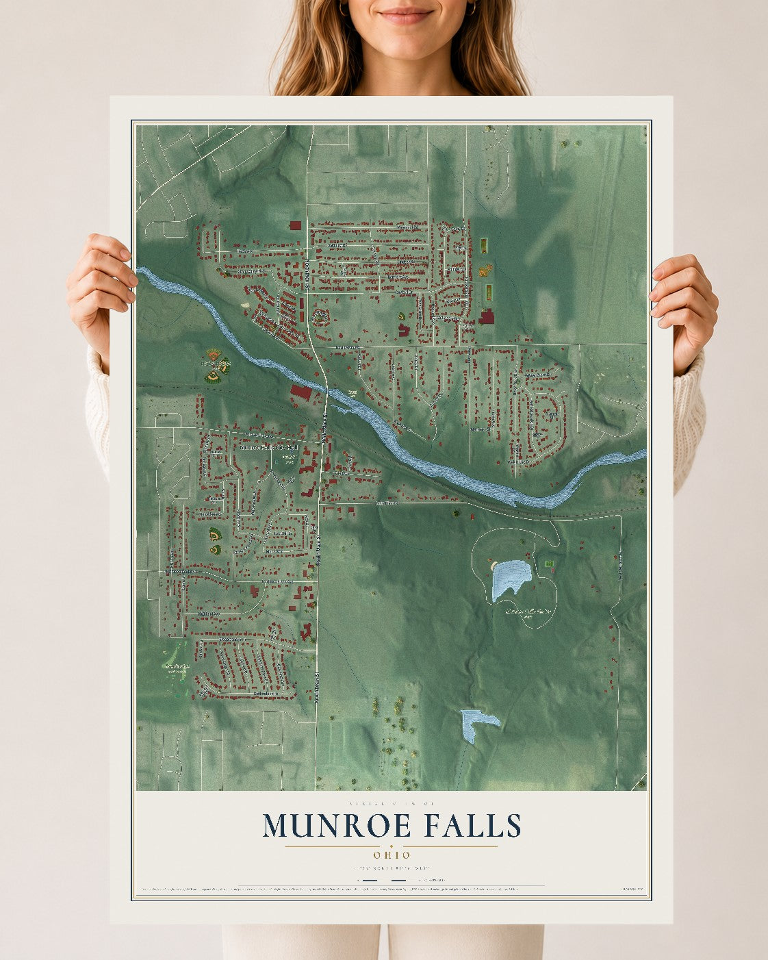 Map of Munroe Falls, Ohio, 24 x 36 inch unframed archival matte print