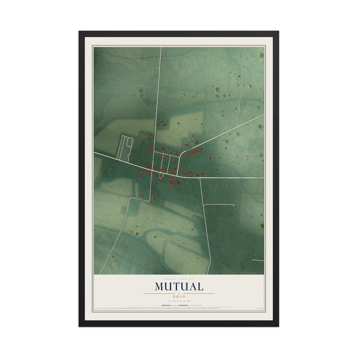 Map of Mutual, Ohio, 12 x 18 inch print in a black wood frame