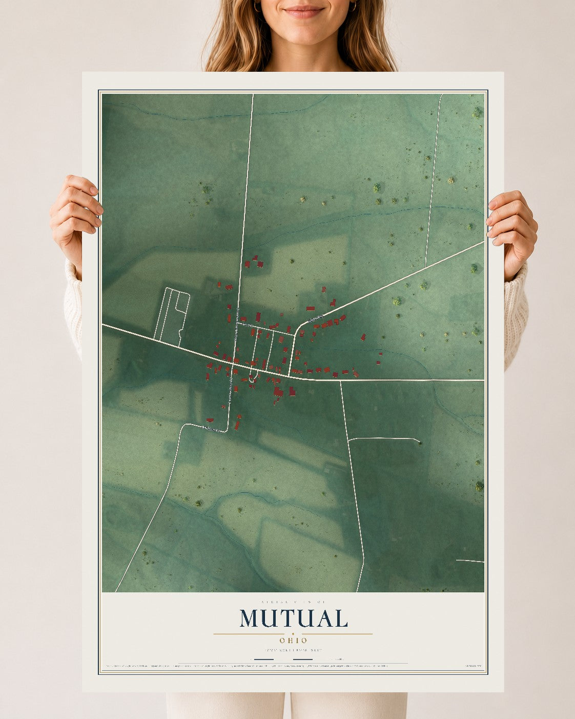 Map of Mutual, Ohio, 24 x 36 inch unframed archival matte print