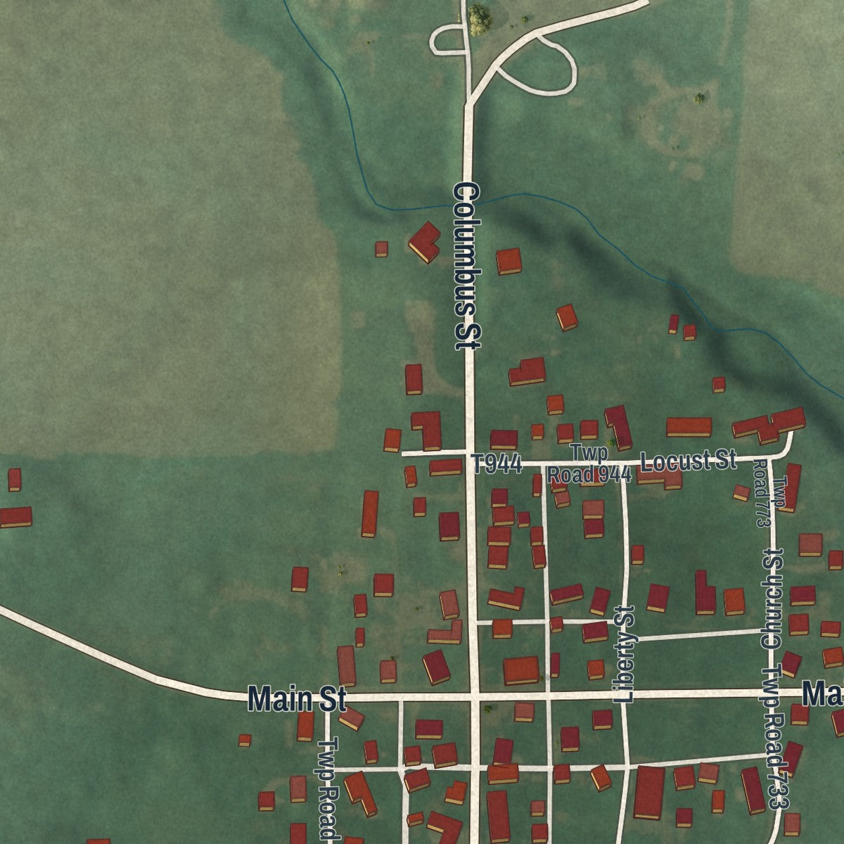 Close-up of the map of Nankin, Ohio print showing street and building detail