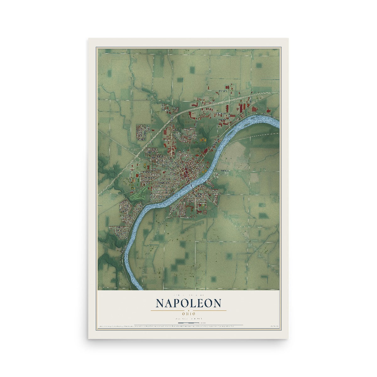 Map of Napoleon, Ohio, 12 x 18 inch unframed archival matte print
