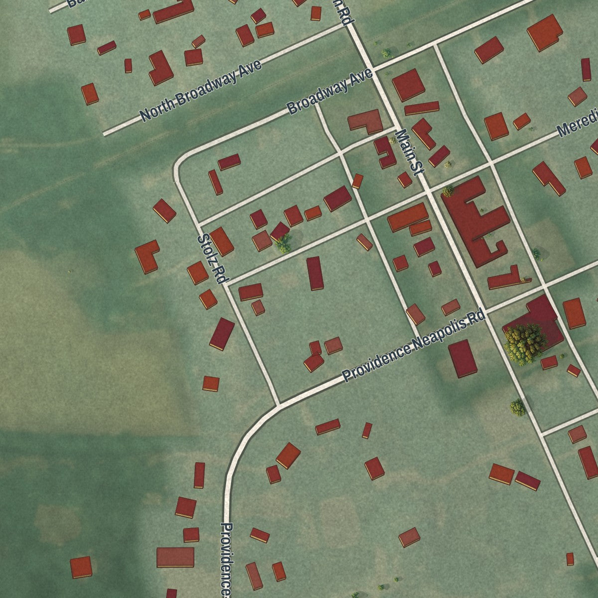 Close-up of the map of Neapolis, Ohio print showing street and building detail
