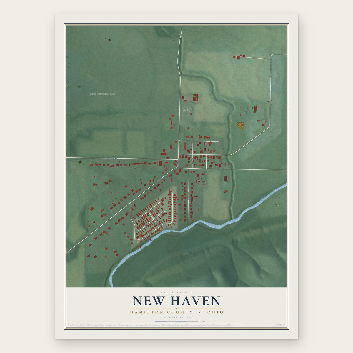 New Haven, Hamilton County, Ohio map print, the full design