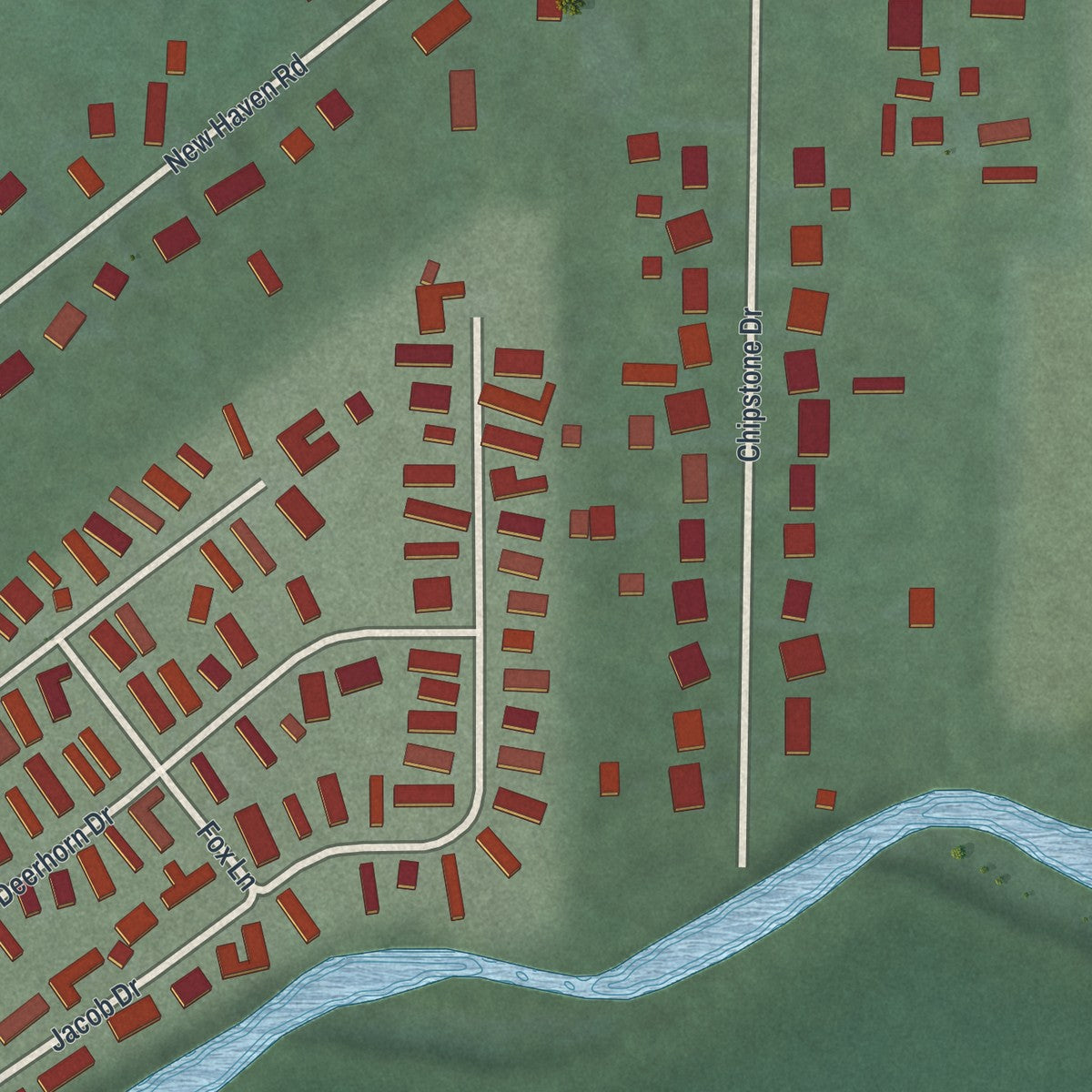 Close-up of the map of New Haven, Hamilton County, Ohio print showing street and building detail