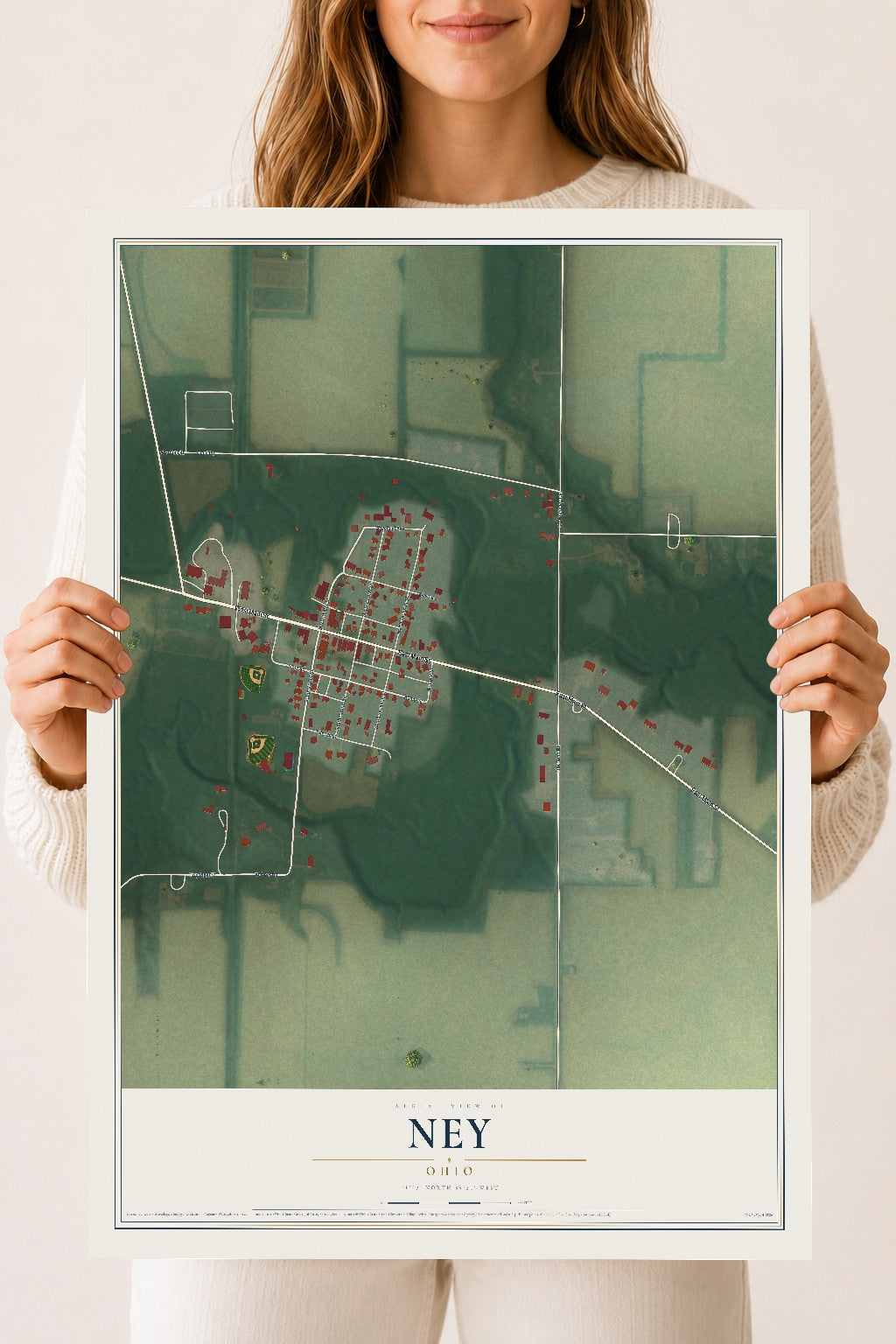 Map of Ney, Ohio, 18 x 24 inch unframed archival matte print
