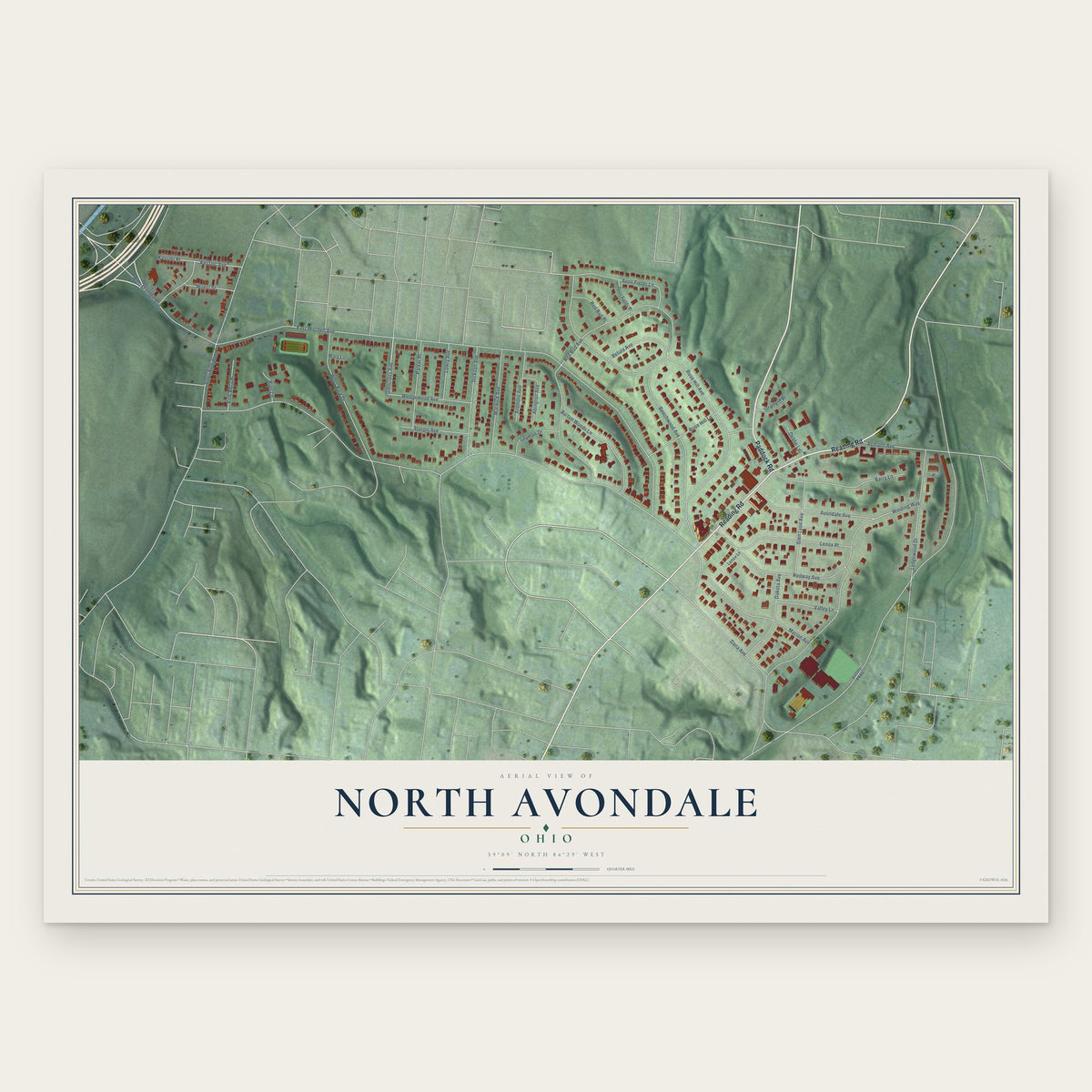 North Avondale, Ohio map print, the full design