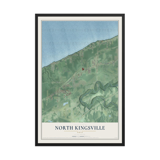 Map of North Kingsville, Ohio, 12 x 18 inch print in a black wood frame
