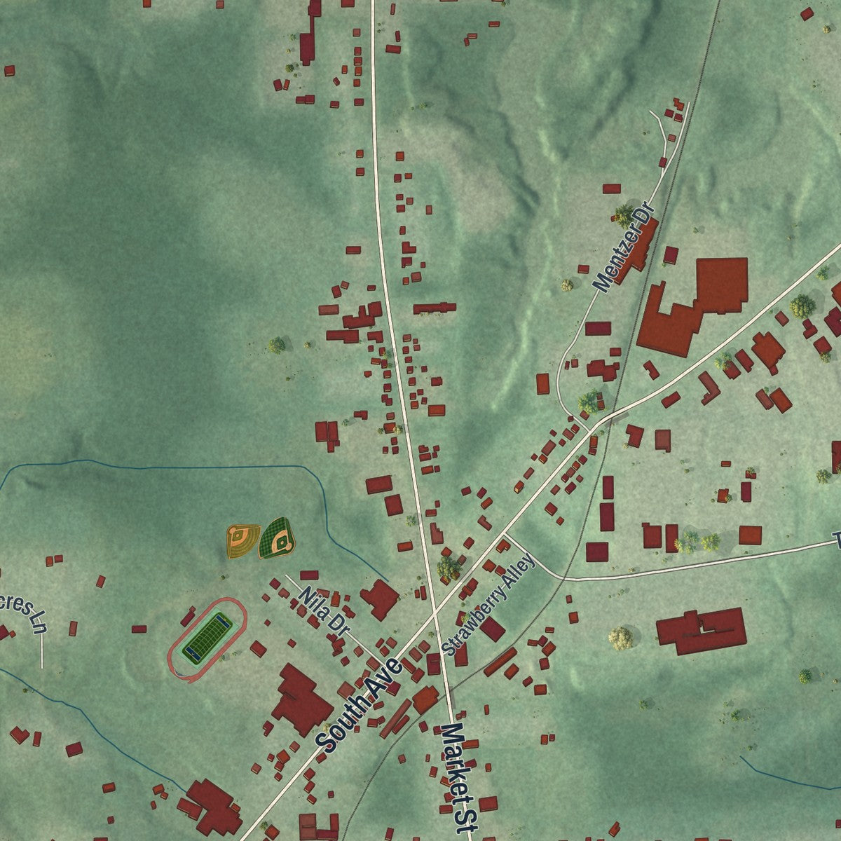 Close-up of the map of North Lima, Ohio print showing street and building detail