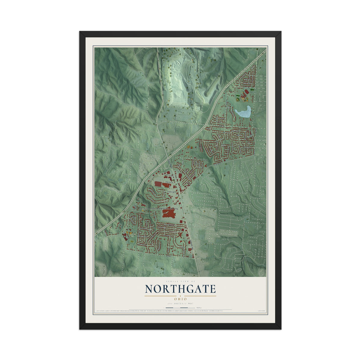 Map of Northgate, Ohio, 12 x 18 inch print in a black wood frame