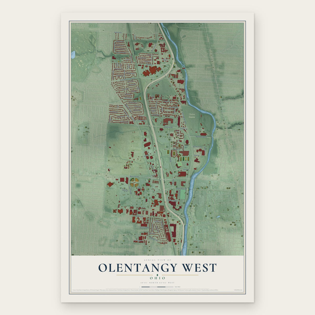 Olentangy West, Ohio map print, the full design