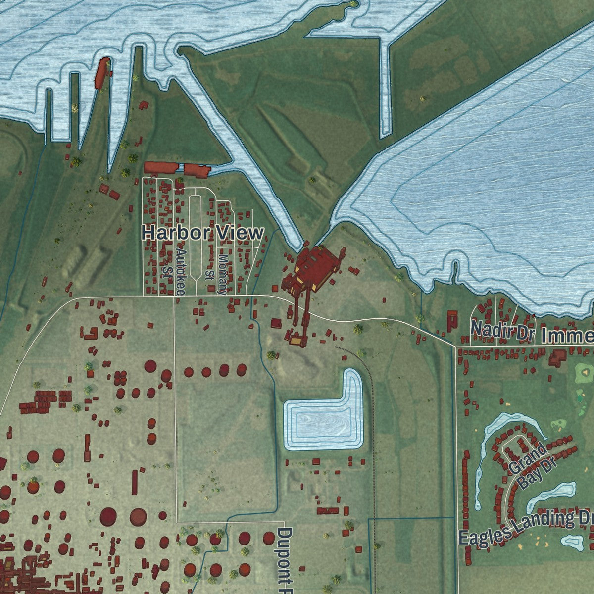 Second close-up of the map of Oregon, Ohio print showing more streets and buildings