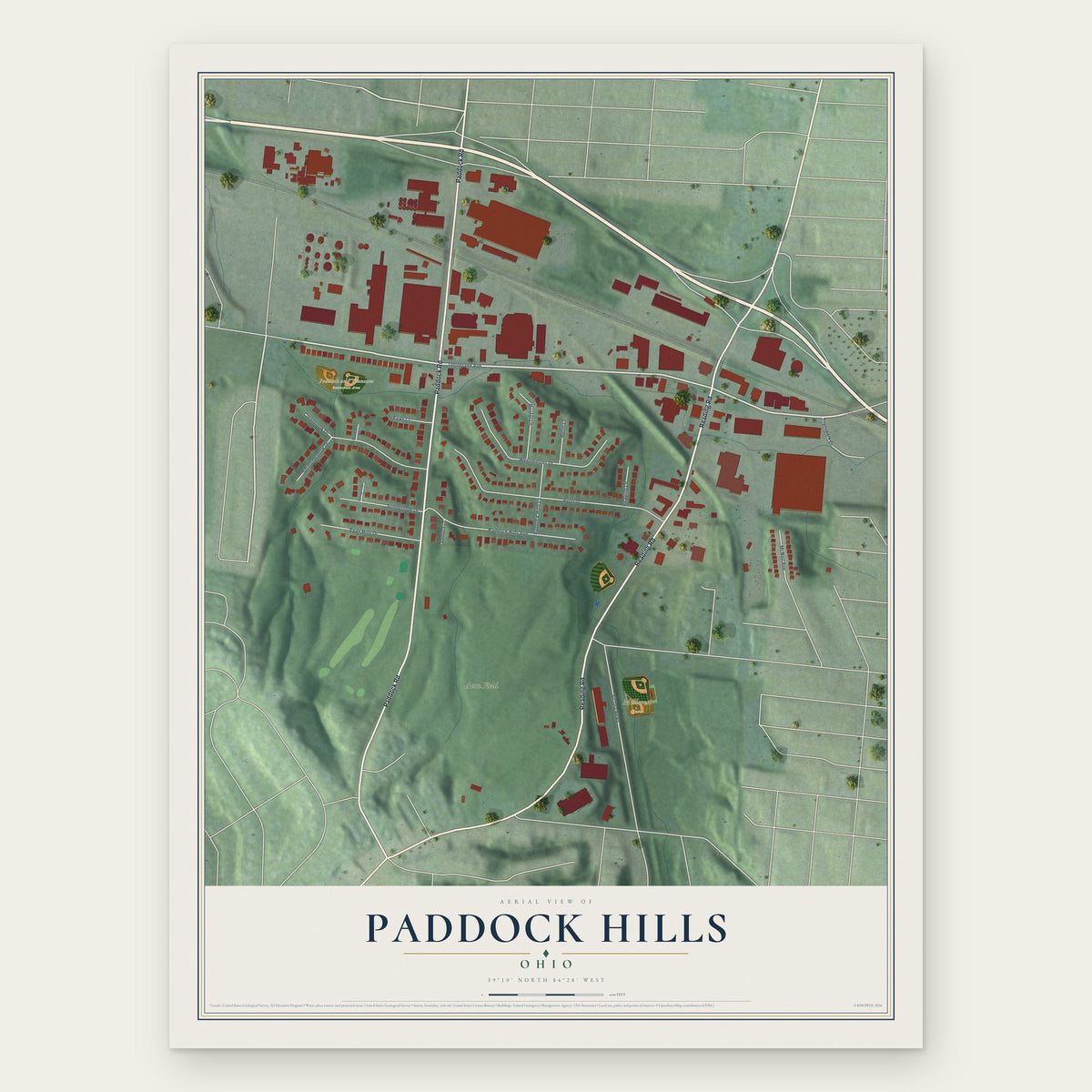 Paddock Hills, Ohio map print, the full design
