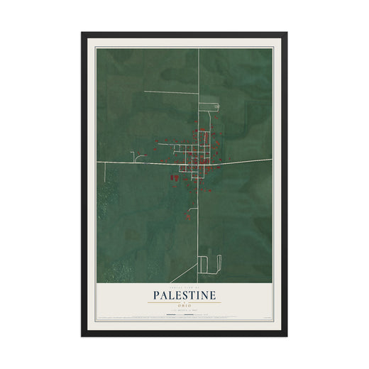 Map of Palestine, Ohio, 12 x 18 inch print in a black wood frame