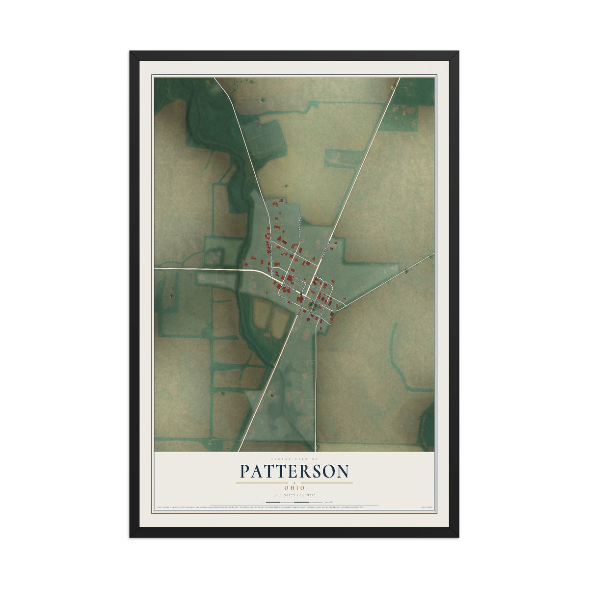 Map of Patterson, Ohio, 12 x 18 inch print in a black wood frame